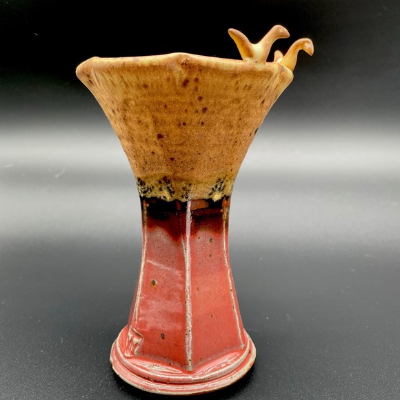 Vintage Art Pottery Bird Rim Vase/Sculptural Chalice Form/Stamped 